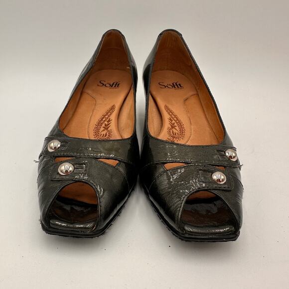 Sofft Pewter Patent Leather Slip On Peep Toe Heels Size 9 - Picture 8 of 9